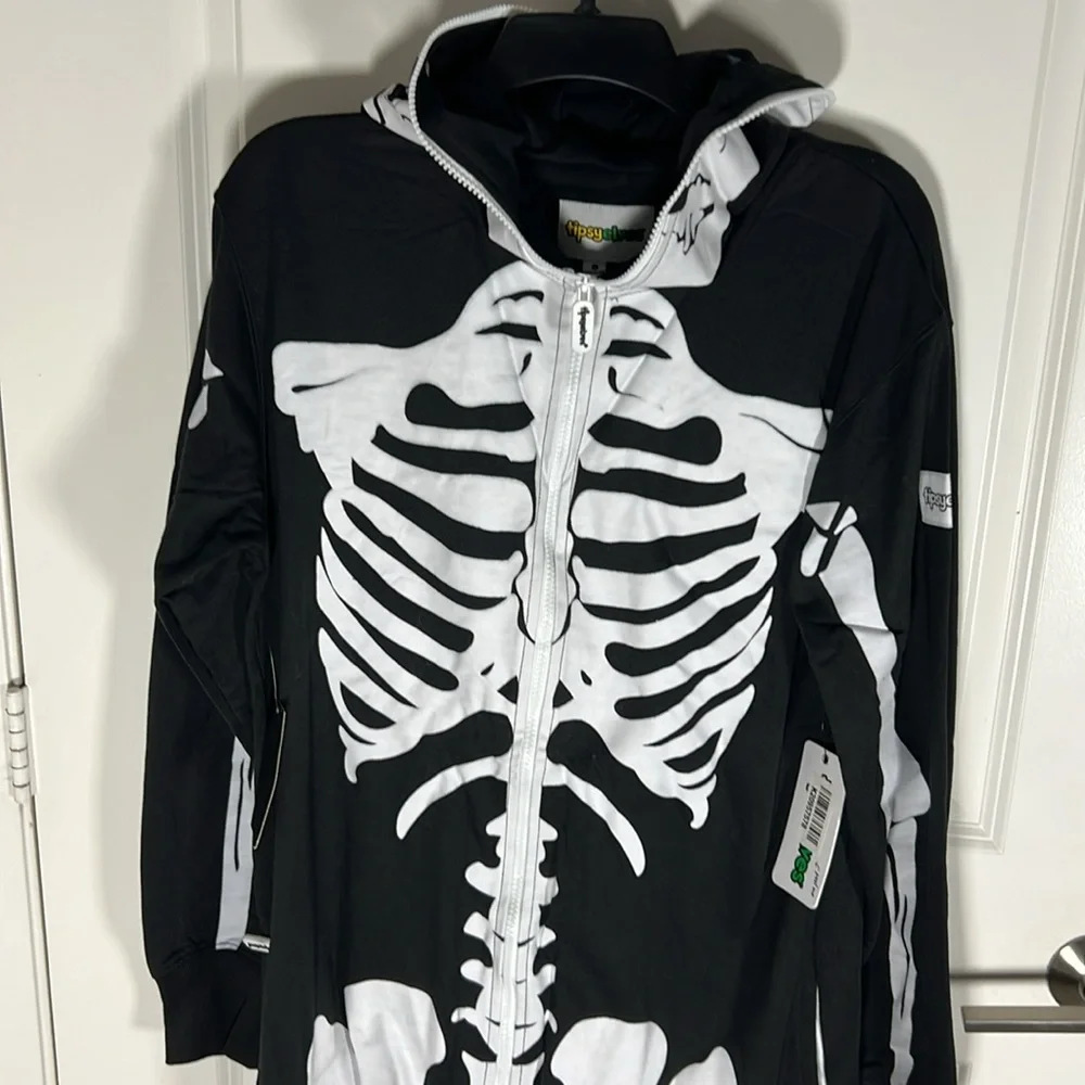 Tipsy Elves Skeleton Costume Black and White Hoodie Mask Size L NWT - Picture 2 of 4